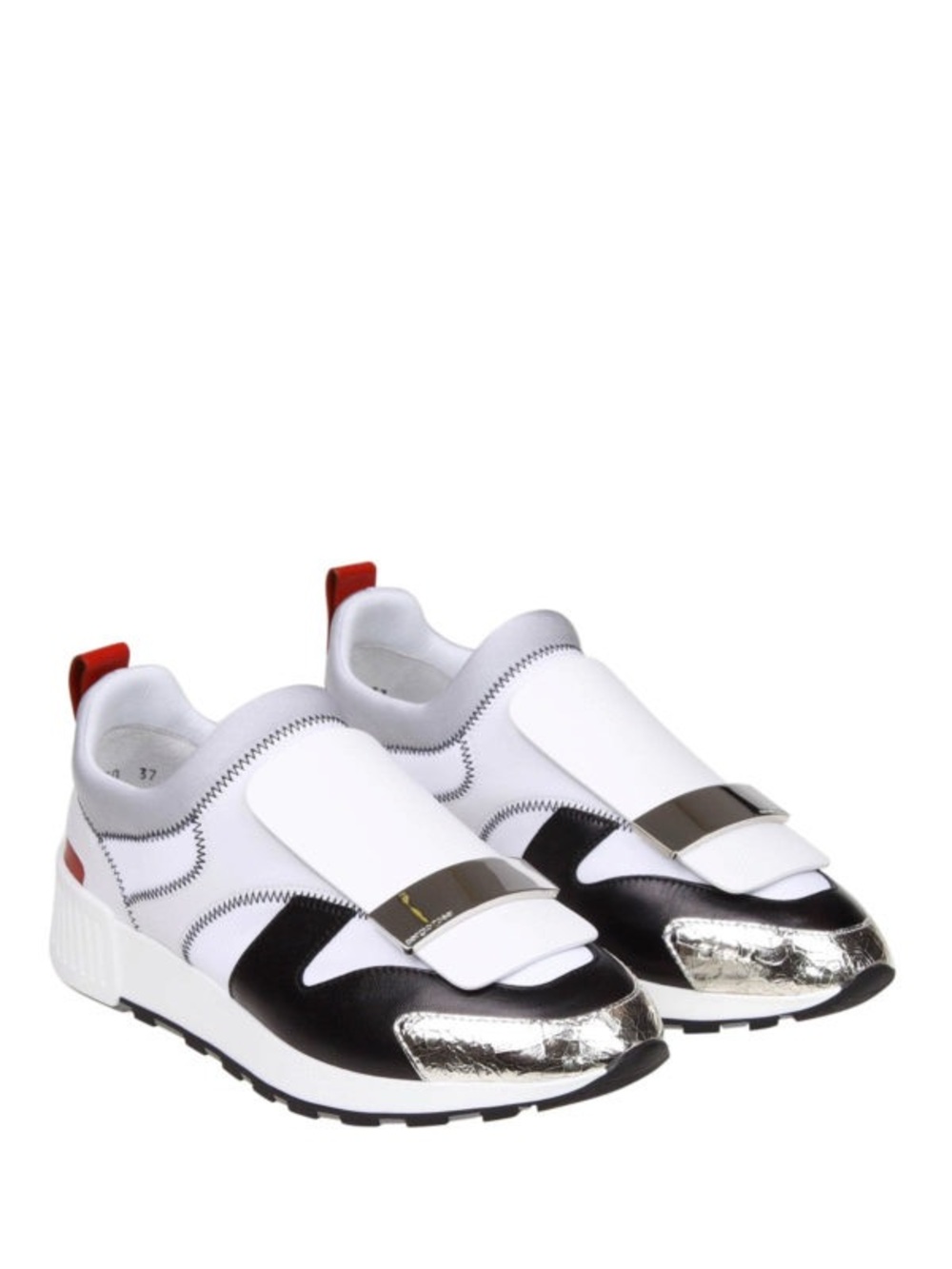 Sergio Rossi White and Black Slip-On Sneakers